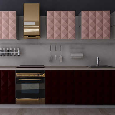 Прямая кухня «Белла» с розовыми 3D фасадами