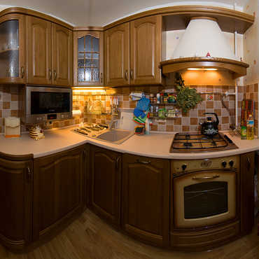 Угловая кухня «Ницца» из МДФ в пленке ПВХ с радиусными фасадами