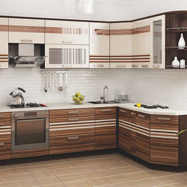 Кухня угловая из ЛДСП «Валерия» бело-коричневая полоска