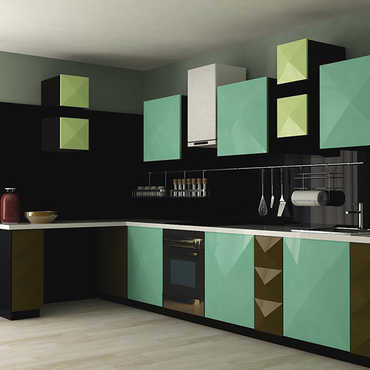 Угловая кухня «Белла» с 3D фасадами в зеленых тонах