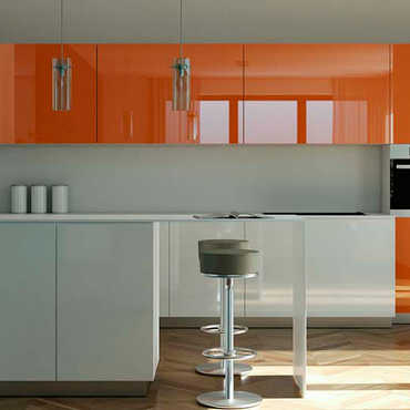 П-образная кухня «Алвик плюс» в акриле высокий глянец белый/оранжевый