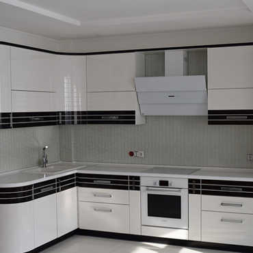 Угловая кухня «Бостон» из МДФ в эмали со шпоном черно-белая