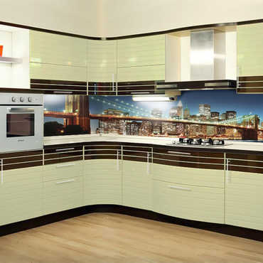 Угловая кухня «Бостон» из МДФ в эмали со шпоном светло-фисташковая