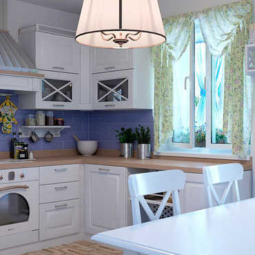 Угловая кухня с окном «София» в эмали белая