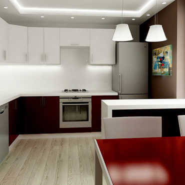 Угловая кухня «Мария» из ЛДСП с темно-красными нижними шкафами