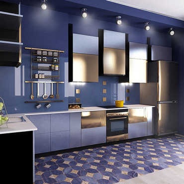 Угловая кухня «Мария» с навесными шкафами синяя