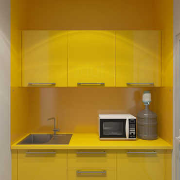 Прямая кухня «Мария» желтого цвета для офиса